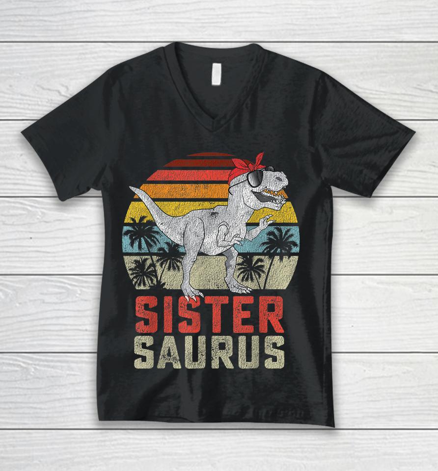 Sistersaurus T Rex Dinosaur Sister Saurus Family Matching Unisex V-Neck T-Shirt