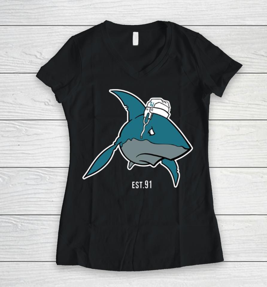 Sj Sharks Est 91 San Jose Sharks Women V-Neck T-Shirt