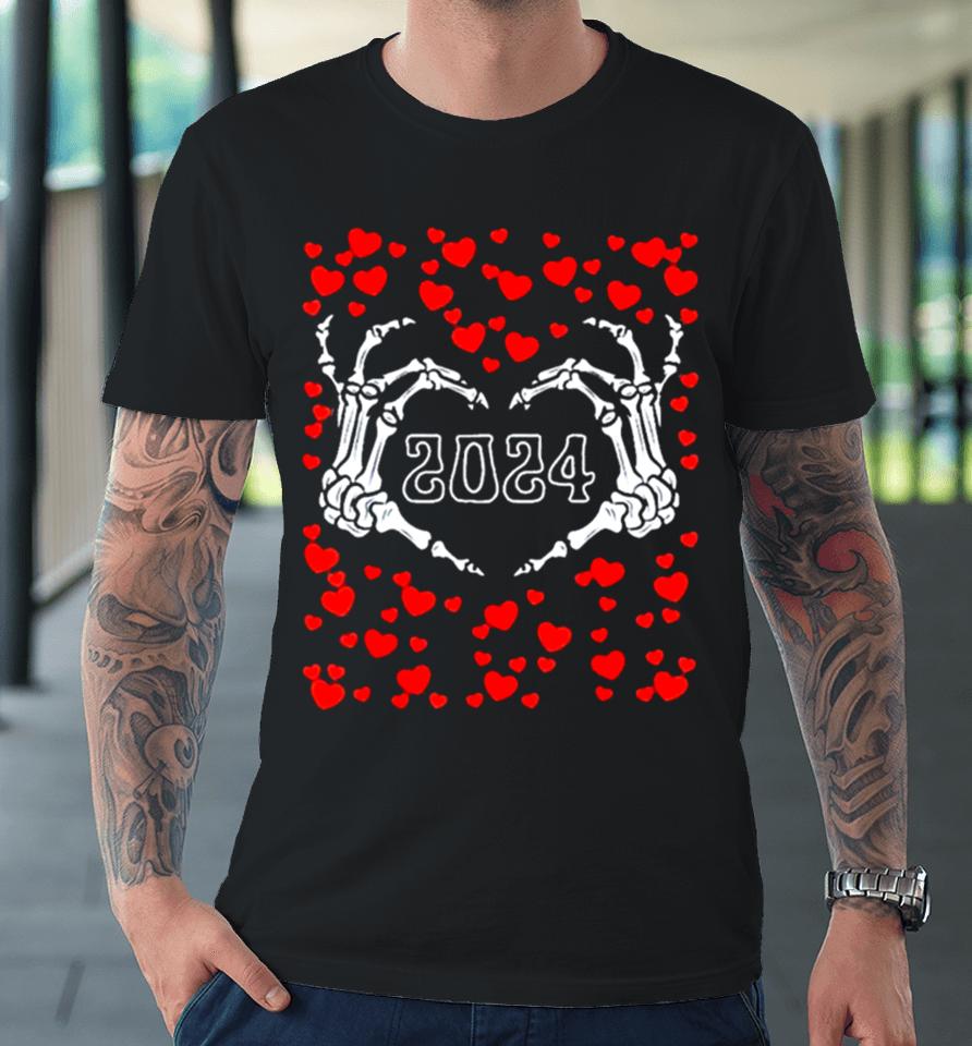 Skeleton Hand Heart Valentines Day Funny 2024 Heart’s Premium T-Shirt
