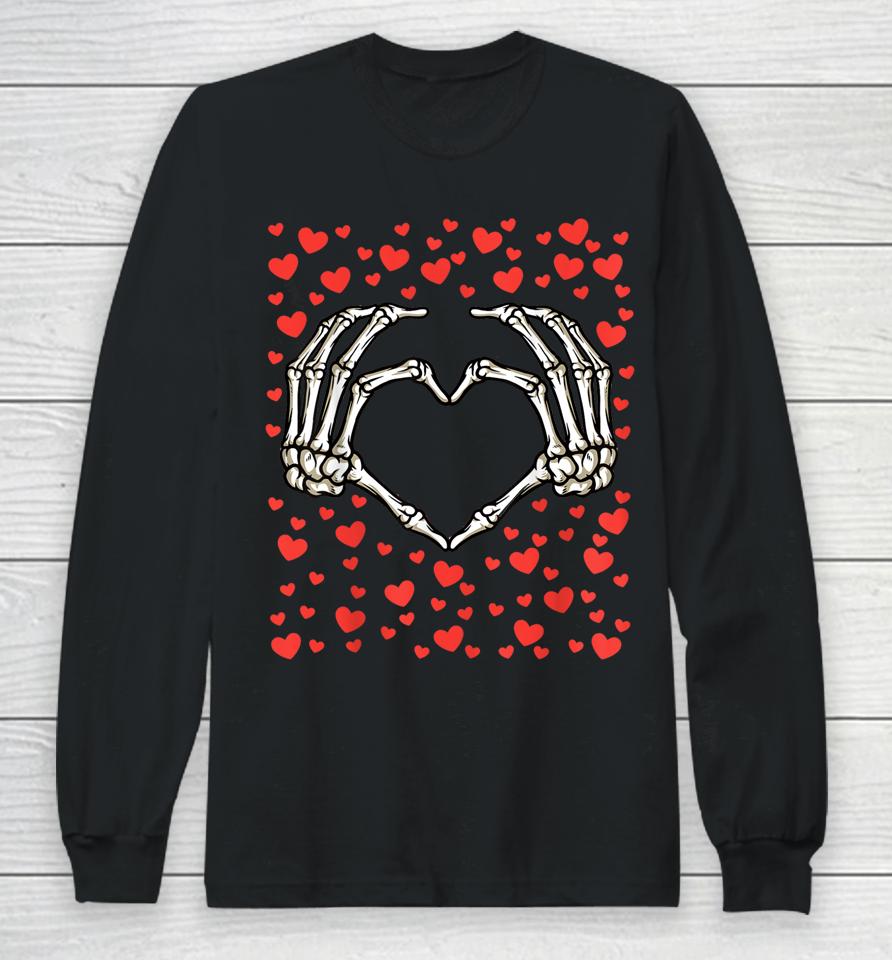 Skeleton Hand Red Heart Valentines Day Bones Love Birthday Long Sleeve T-Shirt