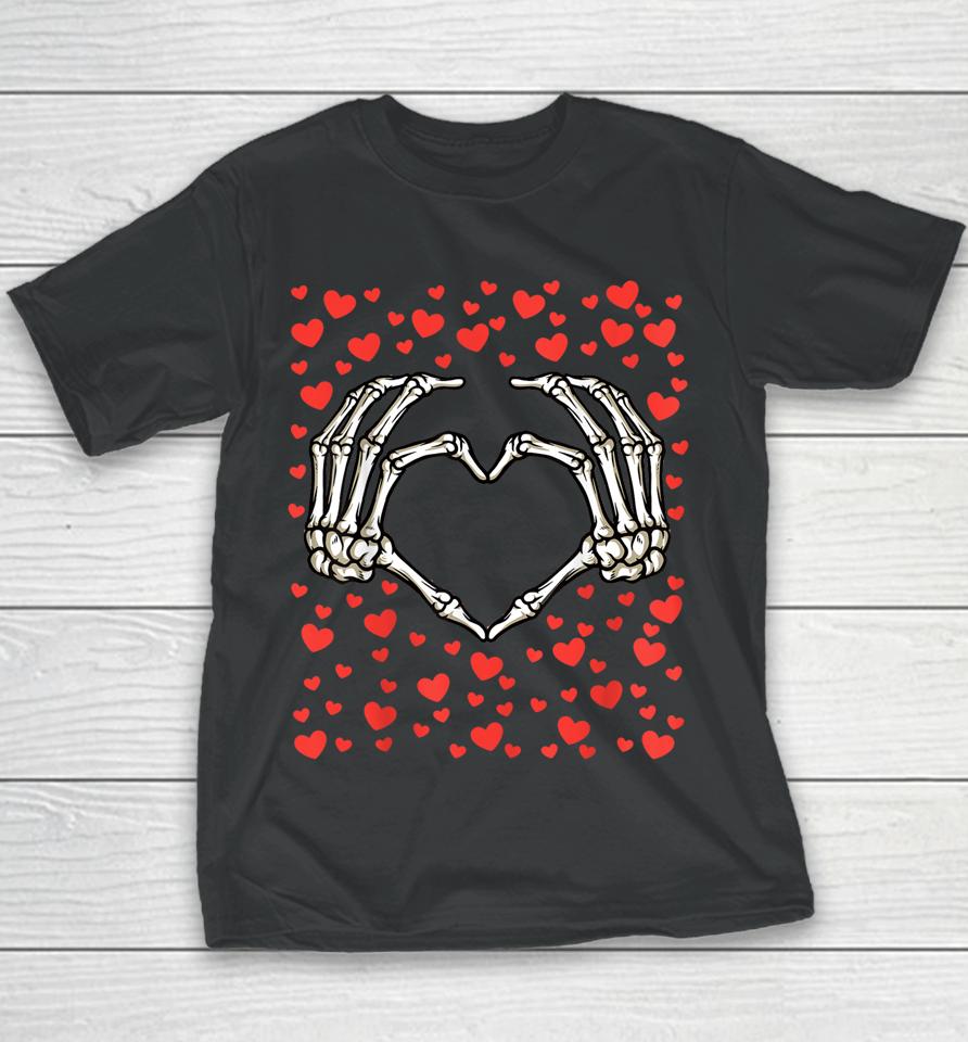 Skeleton Hand Red Heart Valentines Day Bones Love Birthday Youth T-Shirt