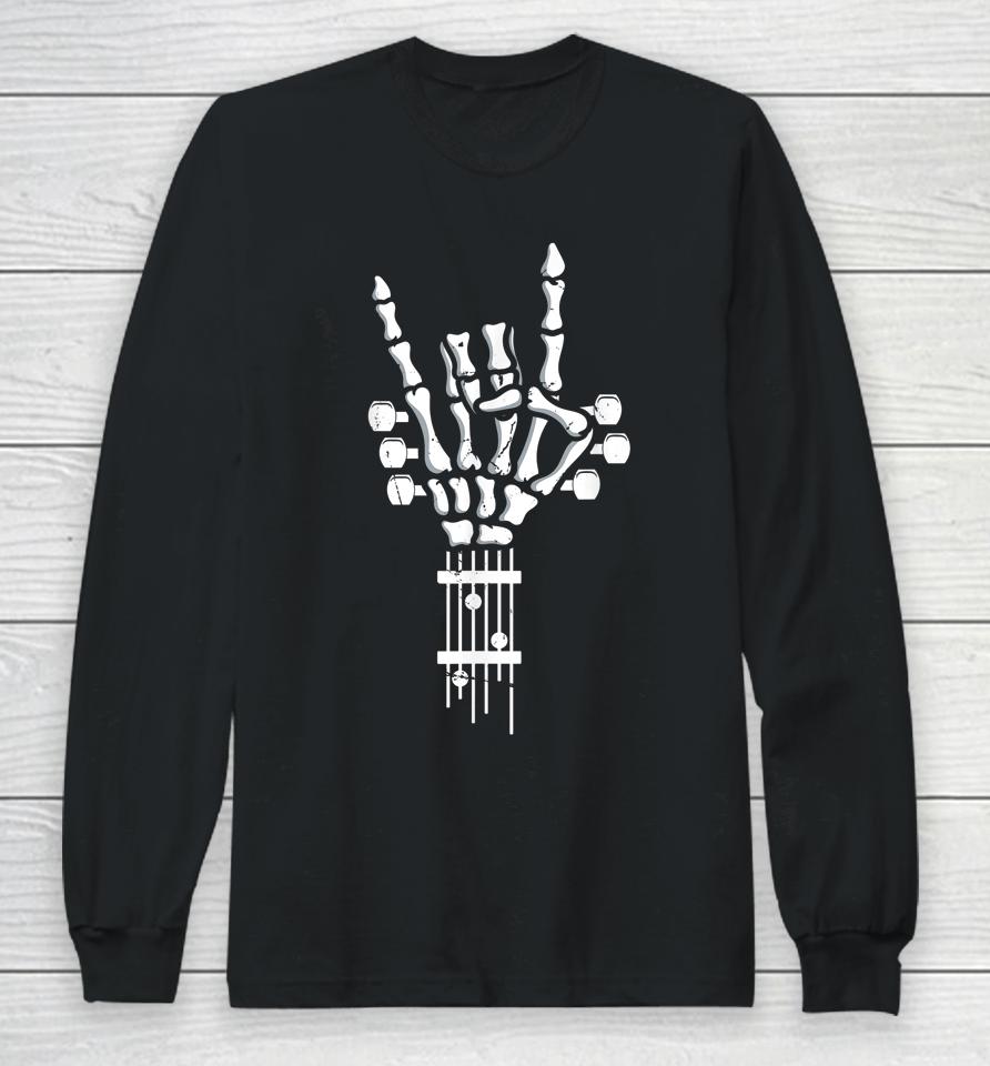 Skeleton Hand Rock Guitar Punk Bass Long Sleeve T-Shirt
