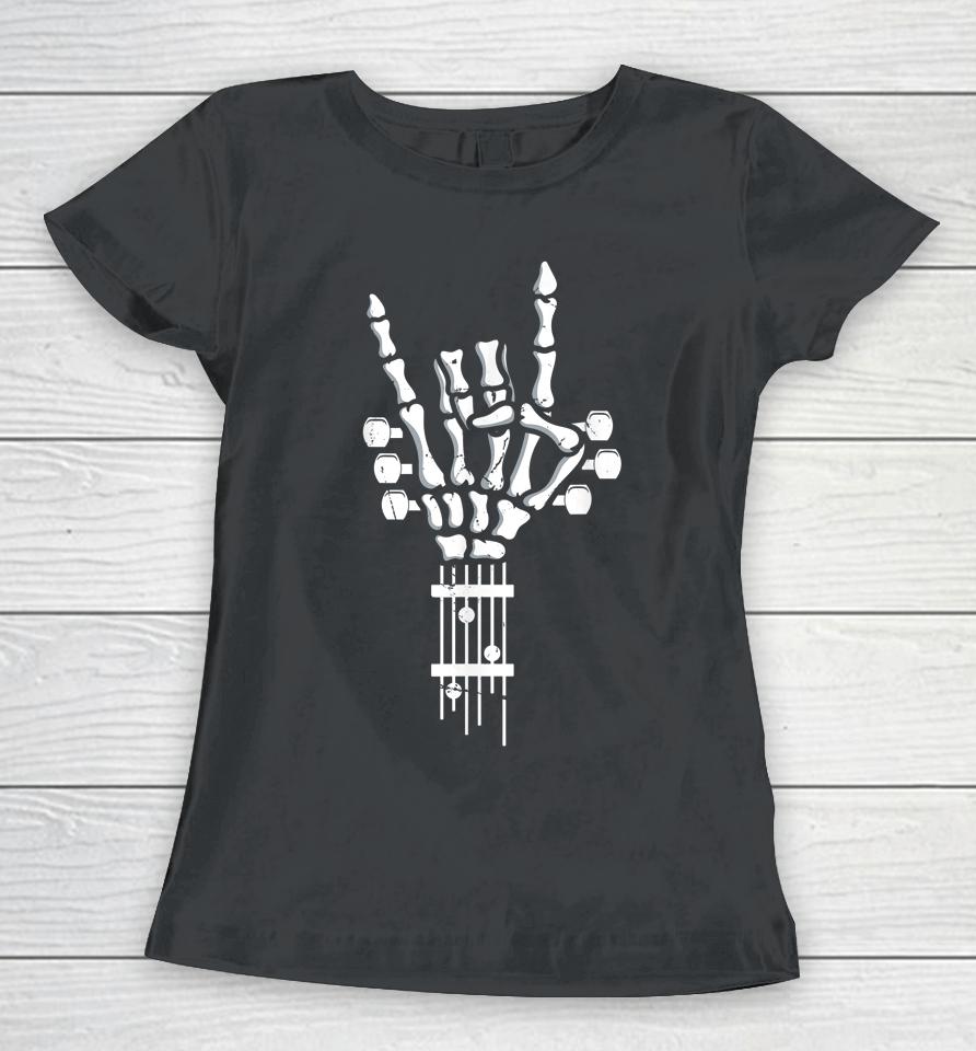 Skeleton Hand Rock Guitar Punk Bass Women T-Shirt