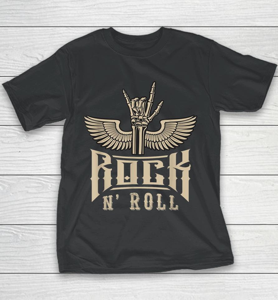 Skeleton Hand With Wings Rock N Roll Music Youth T-Shirt
