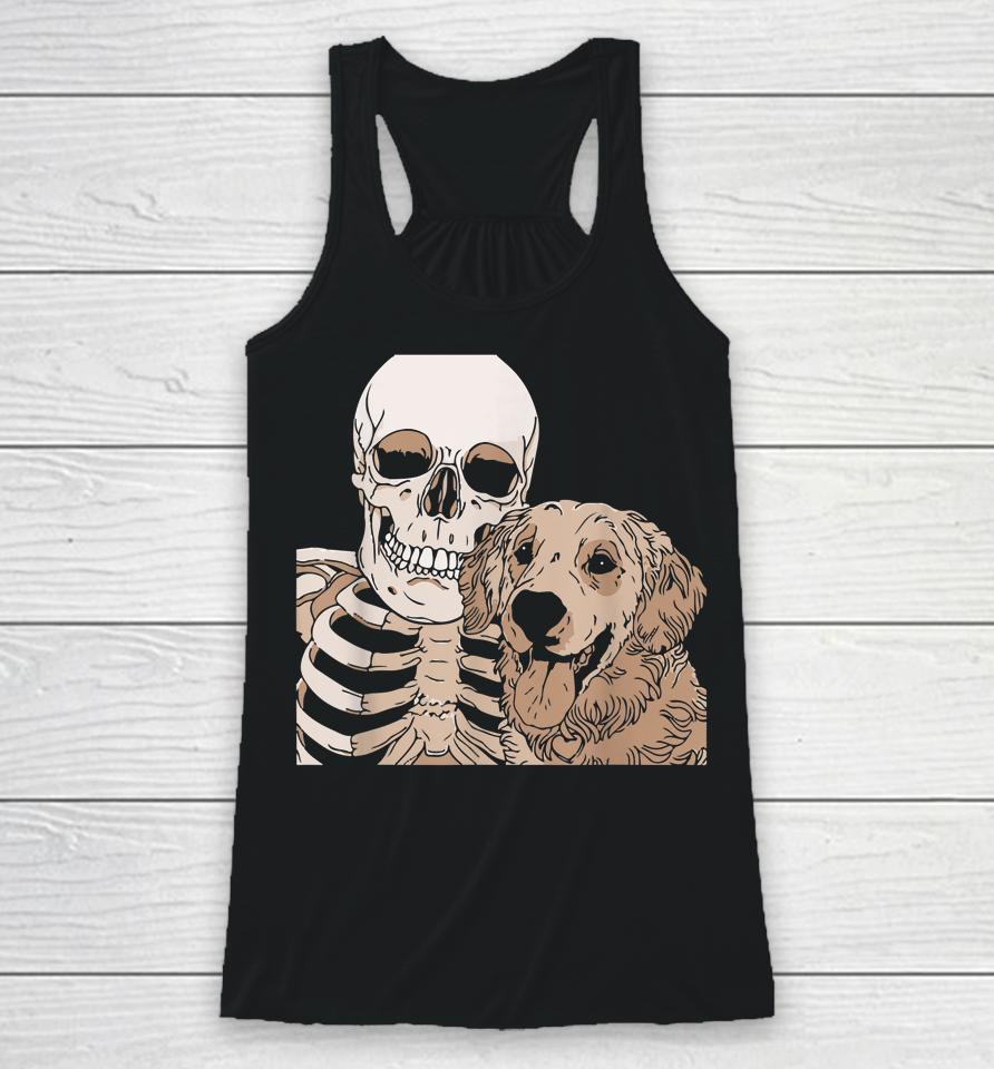 Skeleton Holding A Dog Shirt Lazy Halloween Costume Skull Racerback Tank