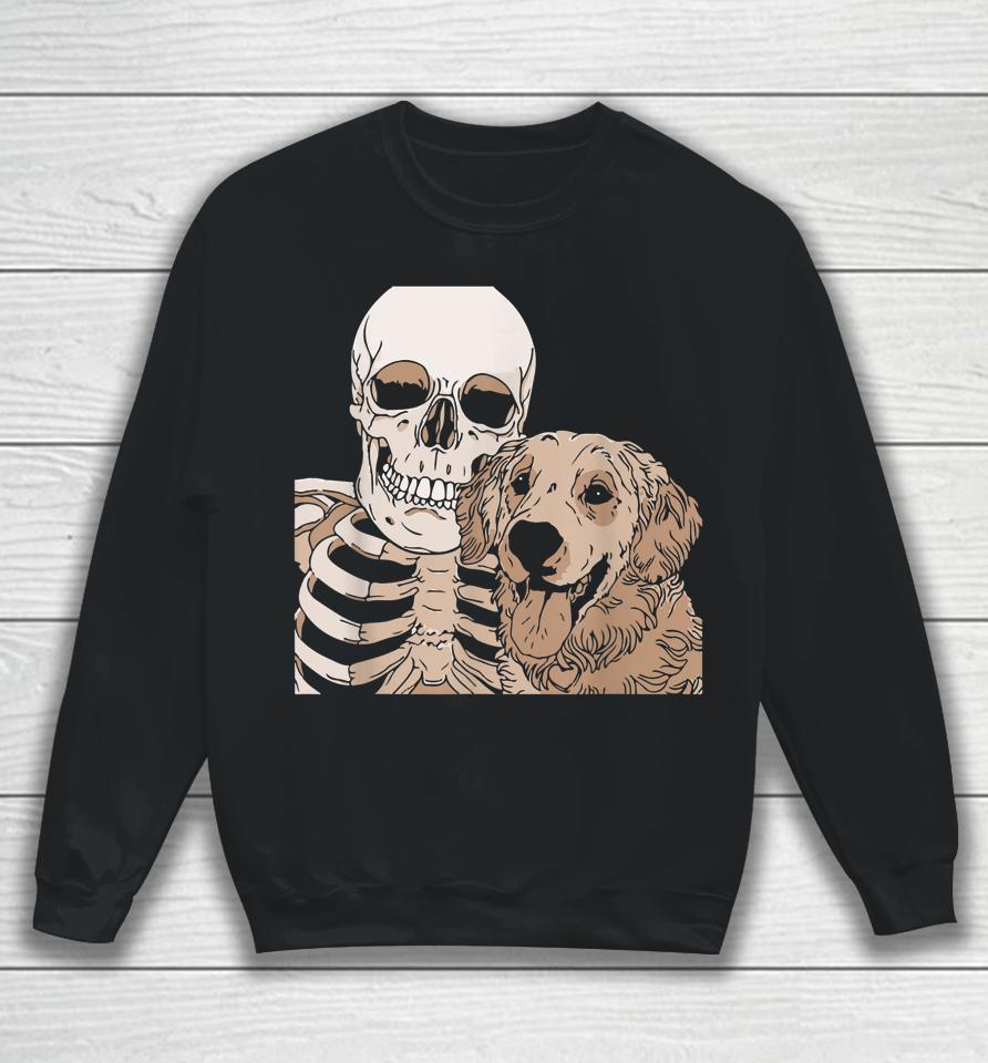 Skeleton Holding A Dog Shirt Lazy Halloween Costume Skull Sweatshirt
