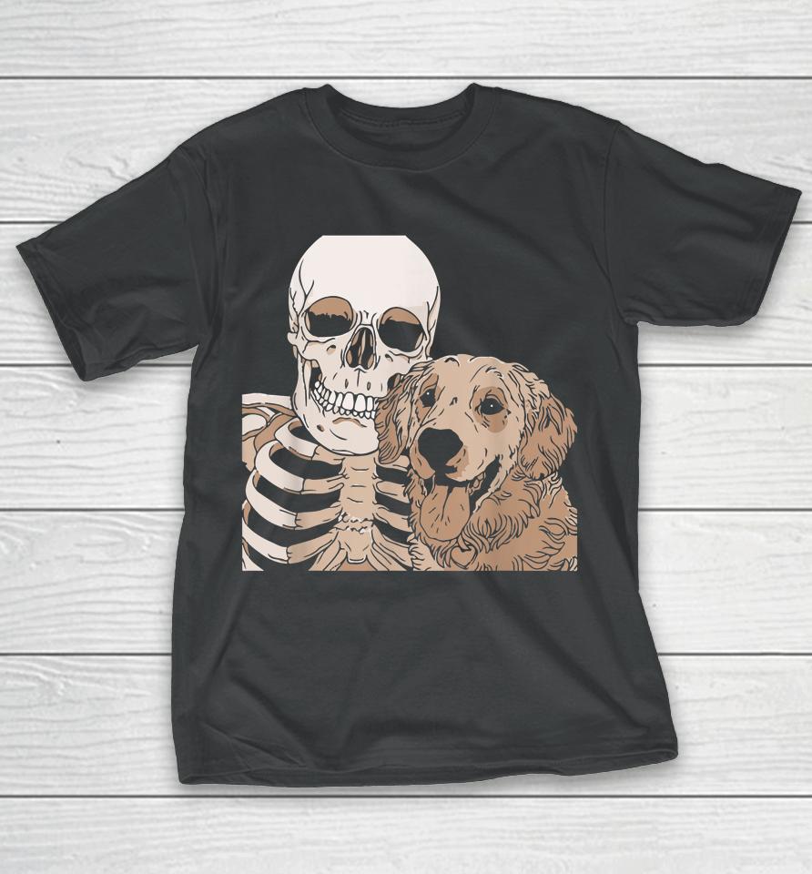 Skeleton Holding A Dog Shirt Lazy Halloween Costume Skull T-Shirt