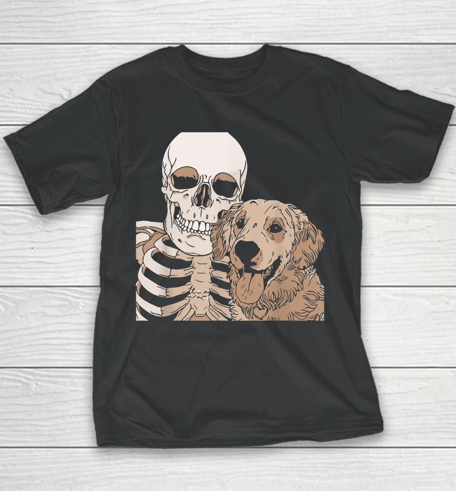 Skeleton Holding A Dog Shirt Lazy Halloween Costume Skull Youth T-Shirt