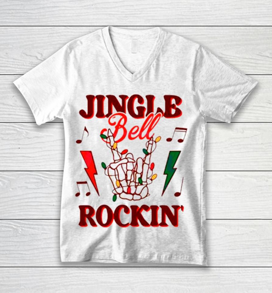 Skeleton Jingle Bell Rockin Retro Christmas Unisex V-Neck T-Shirt