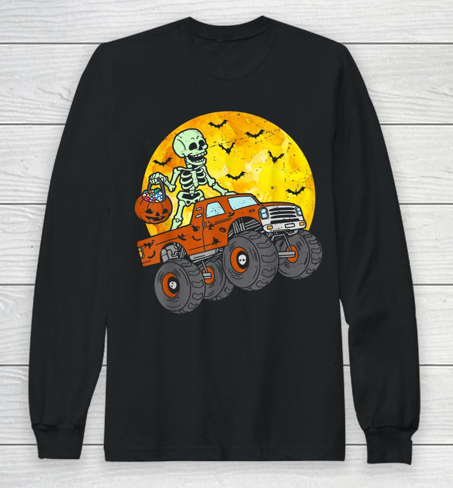Skeleton Monster Truck Moon Candy Toddler Boys Halloween Long Sleeve T-Shirt
