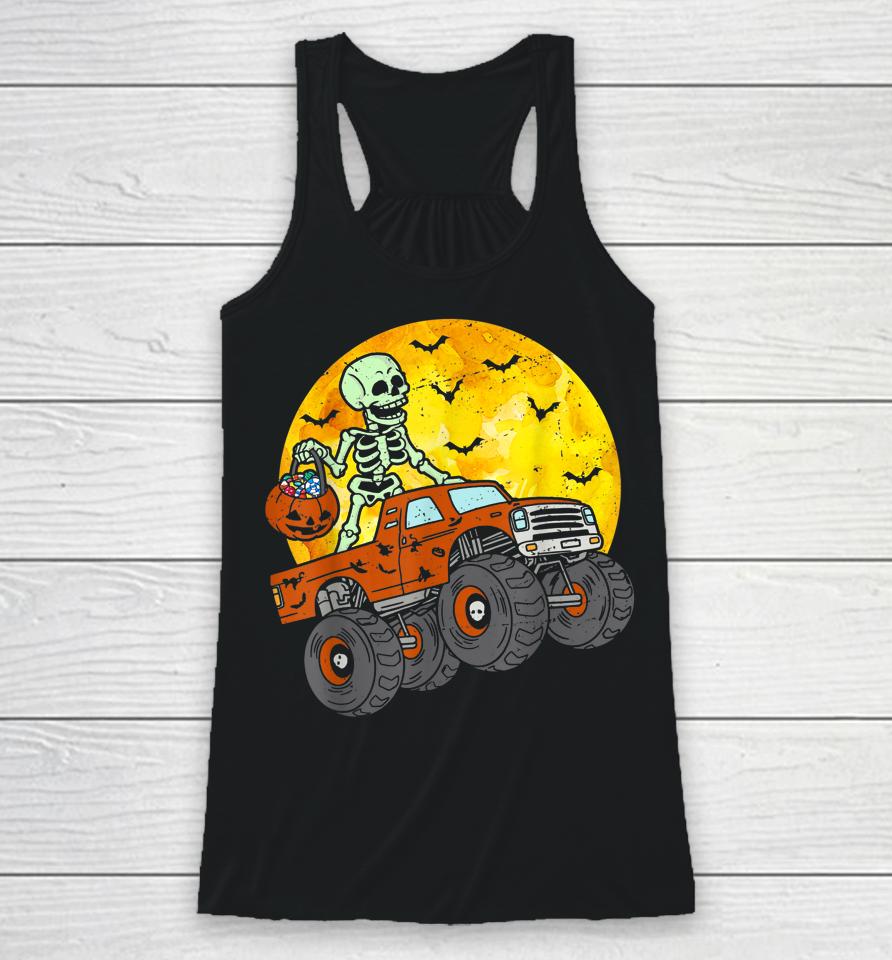 Skeleton Monster Truck Moon Candy Toddler Boys Halloween Racerback Tank