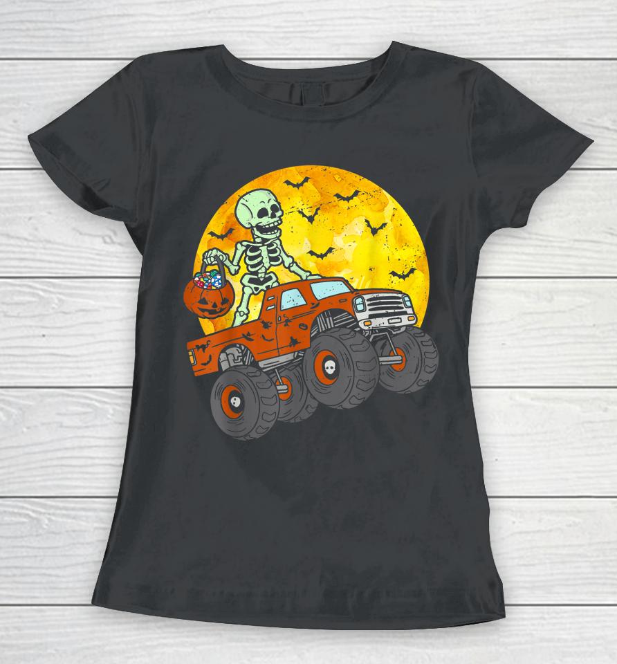 Skeleton Monster Truck Moon Candy Toddler Boys Halloween Women T-Shirt