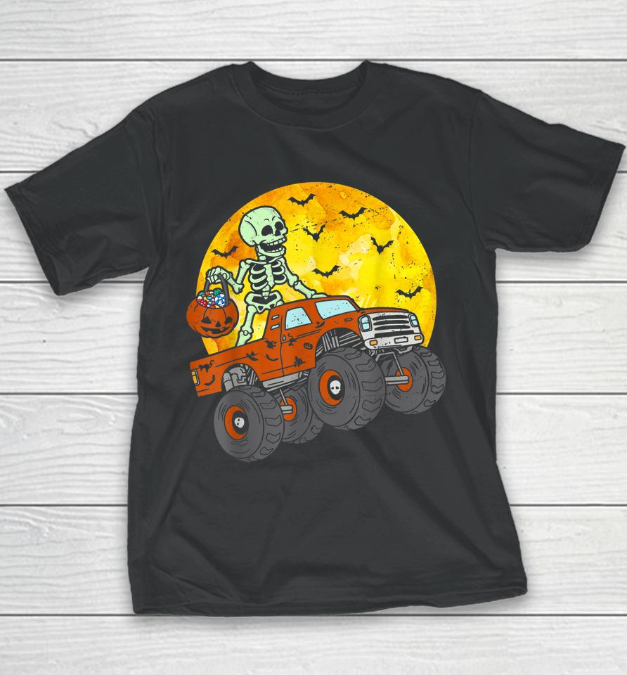 Skeleton Monster Truck Moon Candy Toddler Boys Halloween Youth T-Shirt