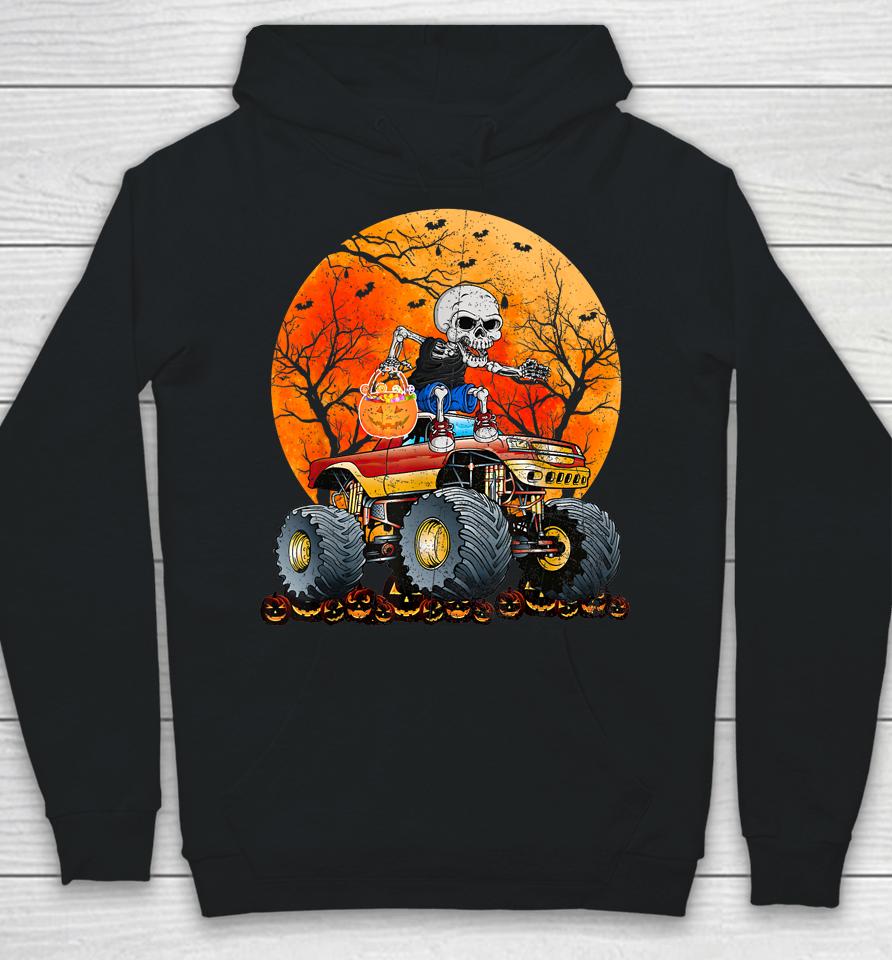 Skeleton Monster Truck Moon Candy Toddler Boys Halloween Hoodie