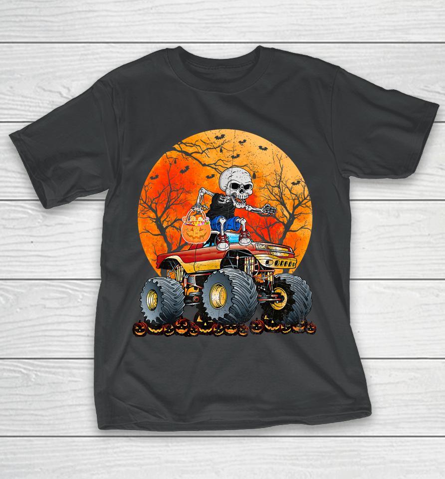 Skeleton Monster Truck Moon Candy Toddler Boys Halloween T-Shirt