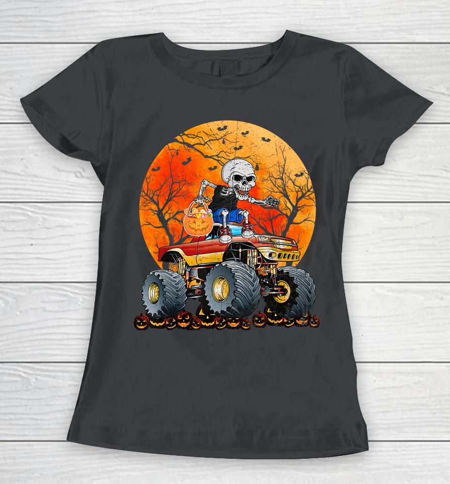 Skeleton Monster Truck Moon Candy Toddler Boys Halloween Women T-Shirt