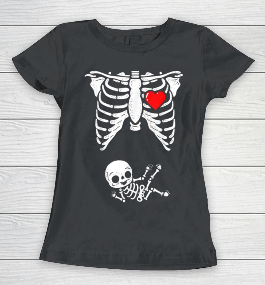 Skeleton Pregnancy Announcement Xray Halloween Women T-Shirt