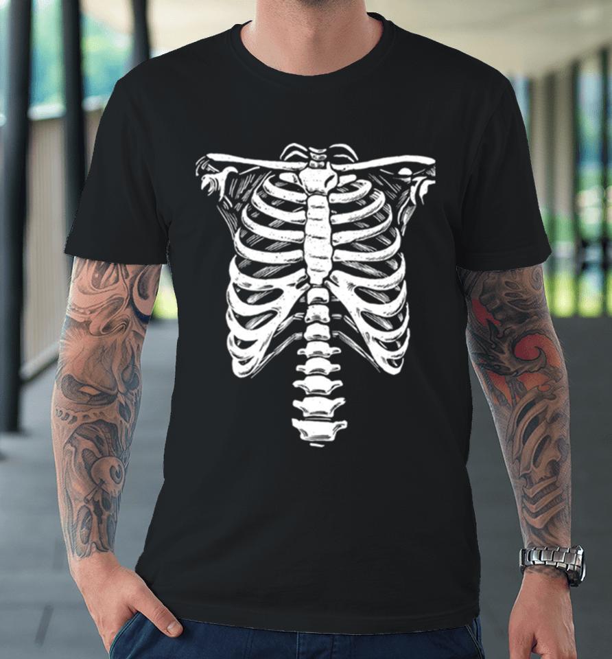 Skeleton Rib Cage Jumbo Print Novelty Halloween Premium T-Shirt