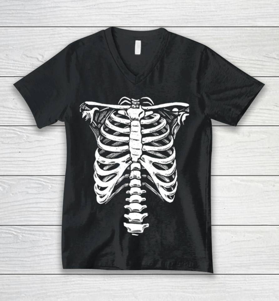 Skeleton Rib Cage Jumbo Print Novelty Halloween Unisex V-Neck T-Shirt