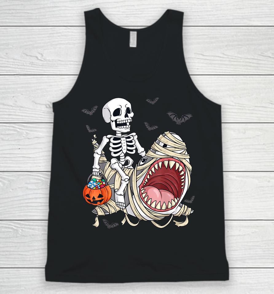 Skeleton Riding Mummy Shark Funny Halloween Pumpkin Unisex Tank Top