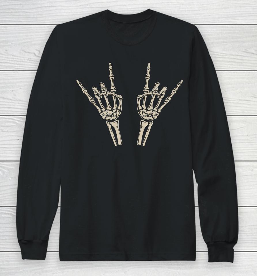 Skeleton Rocker Hands Halloween Long Sleeve T-Shirt