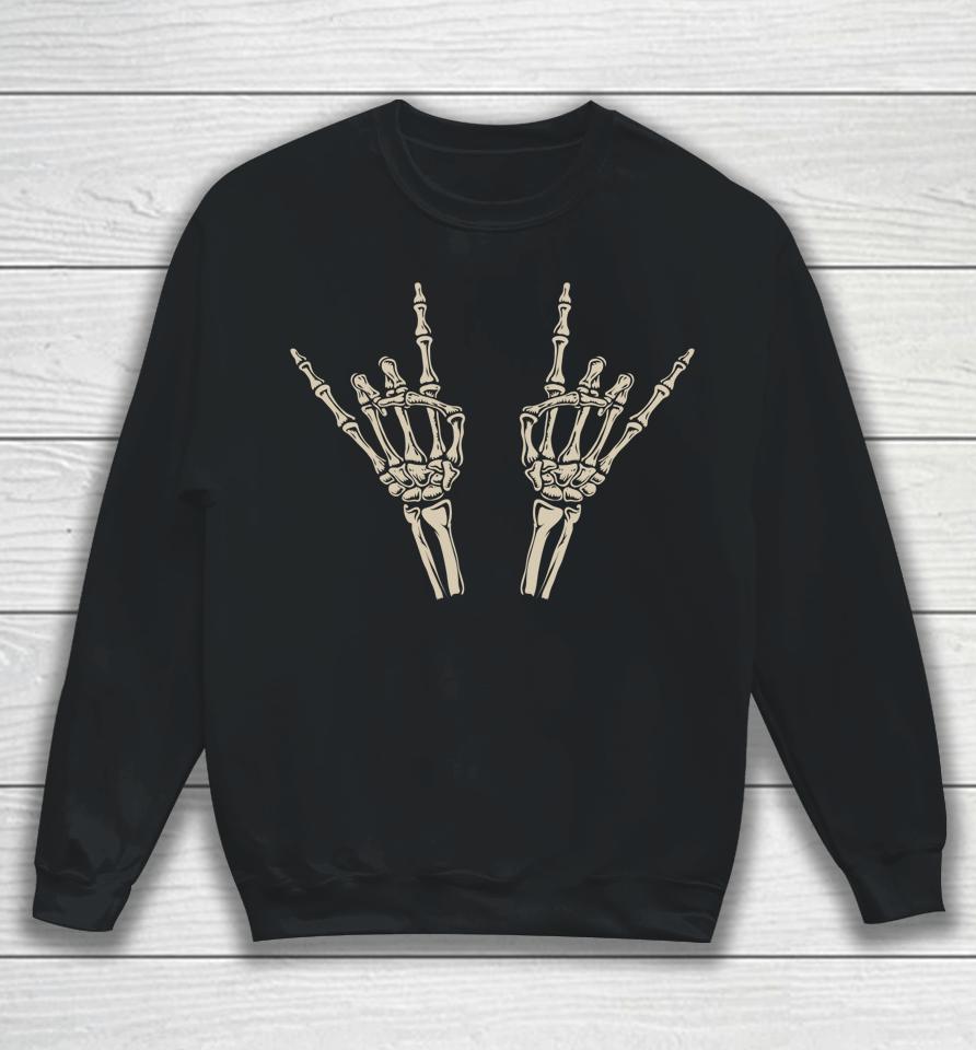 Skeleton Rocker Hands Halloween Sweatshirt