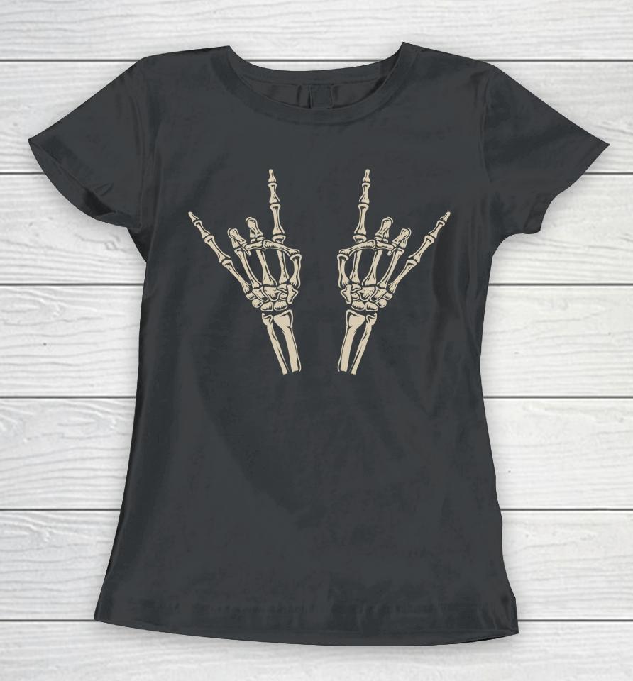 Skeleton Rocker Hands Halloween Women T-Shirt