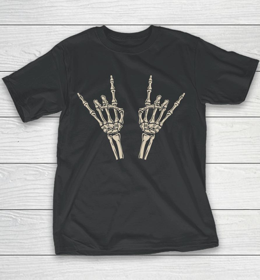 Skeleton Rocker Hands Halloween Youth T-Shirt