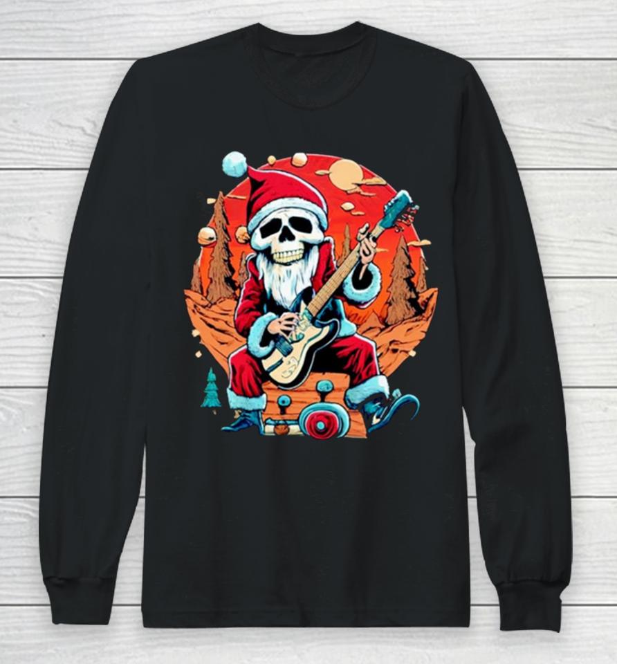 Skeleton Rocker Santa Christmas Vintage Retro Long Sleeve T-Shirt