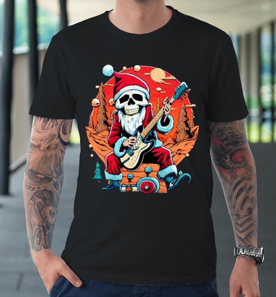 Skeleton Rocker Santa Christmas Vintage Retro Premium T-Shirt