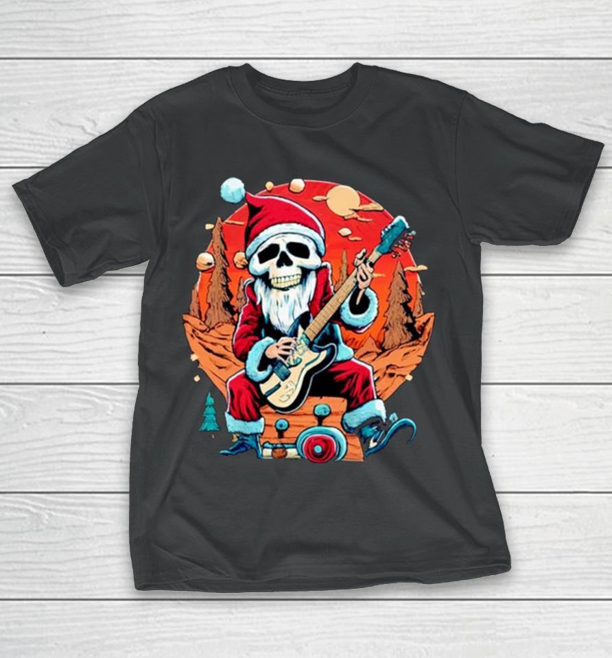 Skeleton Rocker Santa Christmas Vintage Retro T-Shirt
