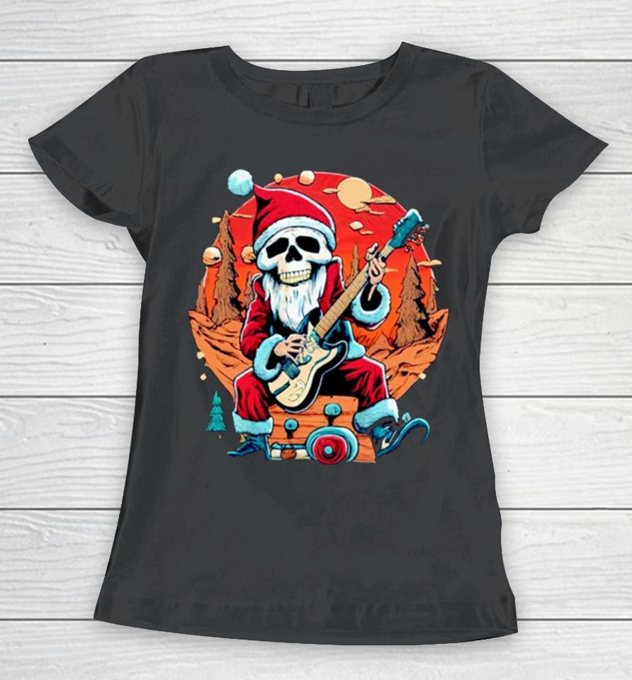 Skeleton Rocker Santa Christmas Vintage Retro Women T-Shirt