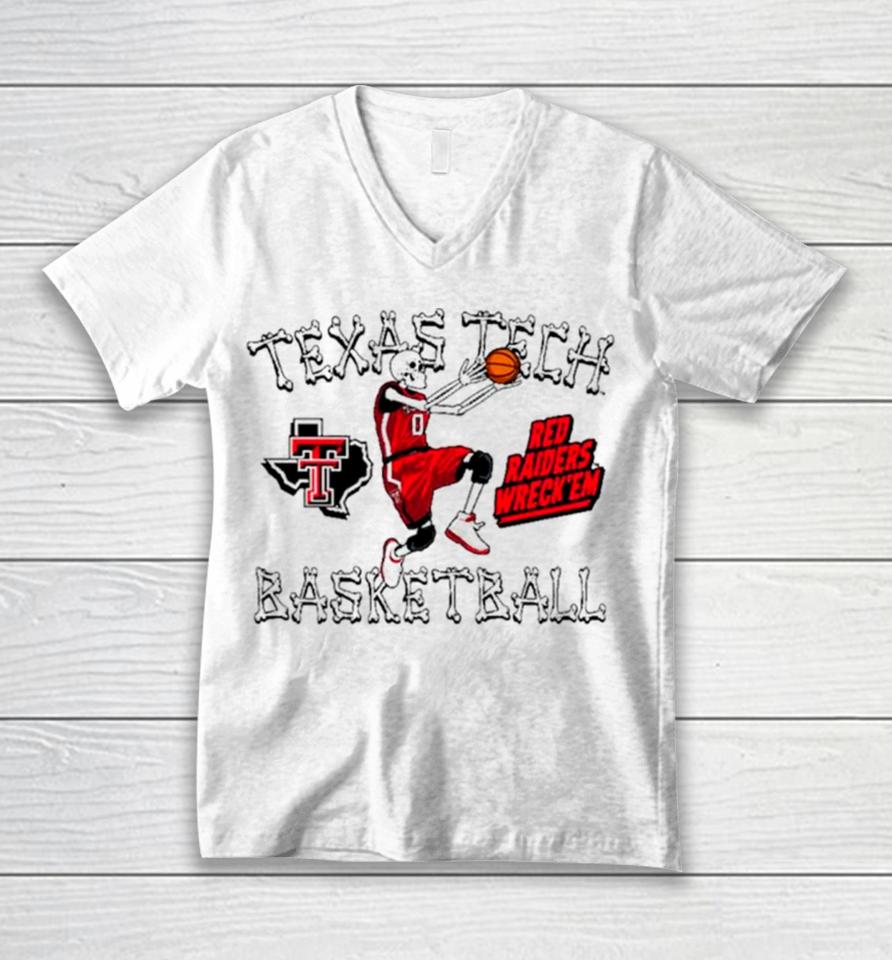 Skeleton Texas Tech Basketball Bones Unisex V-Neck T-Shirt
