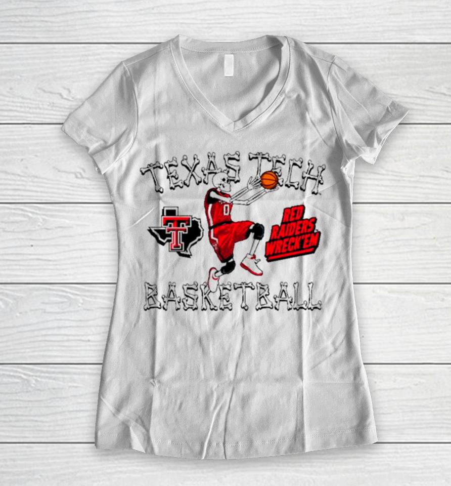 Skeleton Texas Tech Basketball Bones Women V-Neck T-Shirt