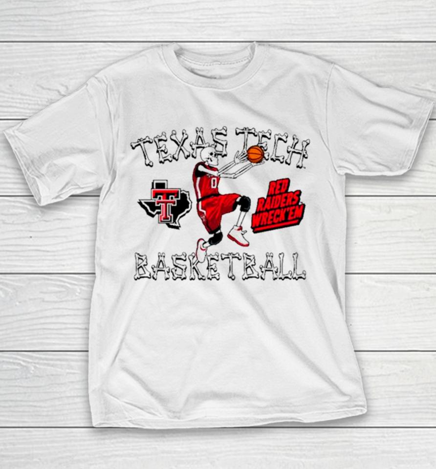 Skeleton Texas Tech Basketball Bones Youth T-Shirt