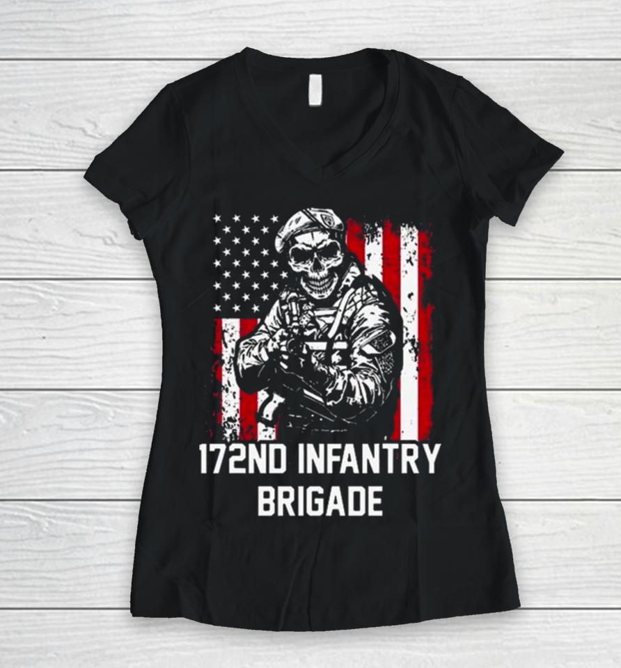 Skull 172Nd Infantry Brigade Usa Women V-Neck T-Shirt