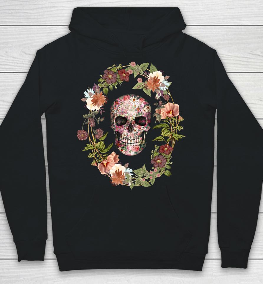 Skull And Vintage Flower Wreath For Flower And Garden Lover Hoodie