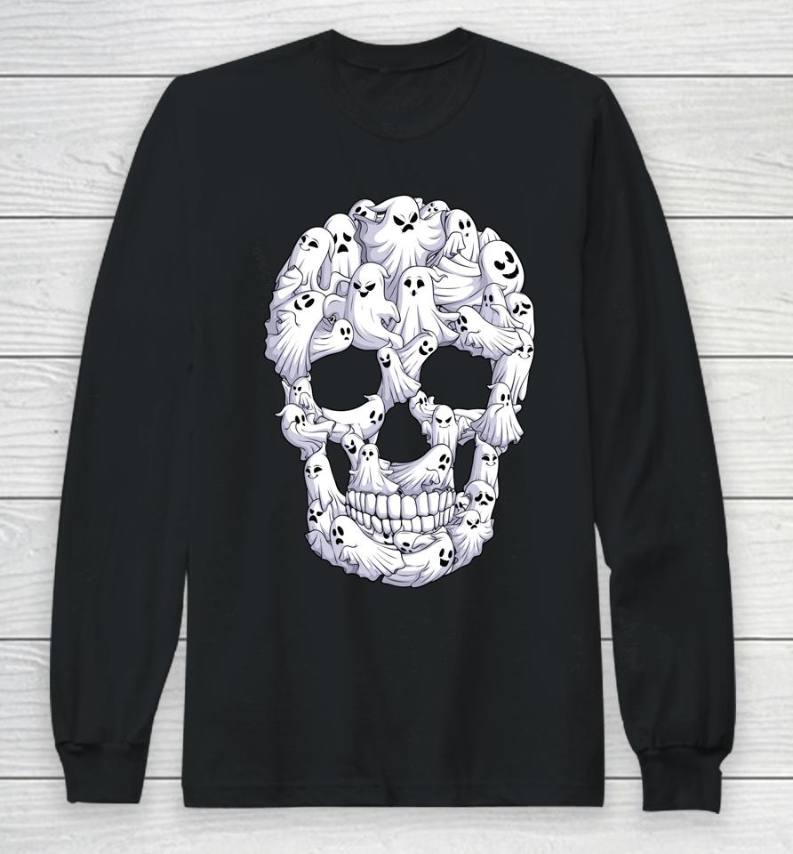 Skull Boo Ghost Halloween Long Sleeve T-Shirt