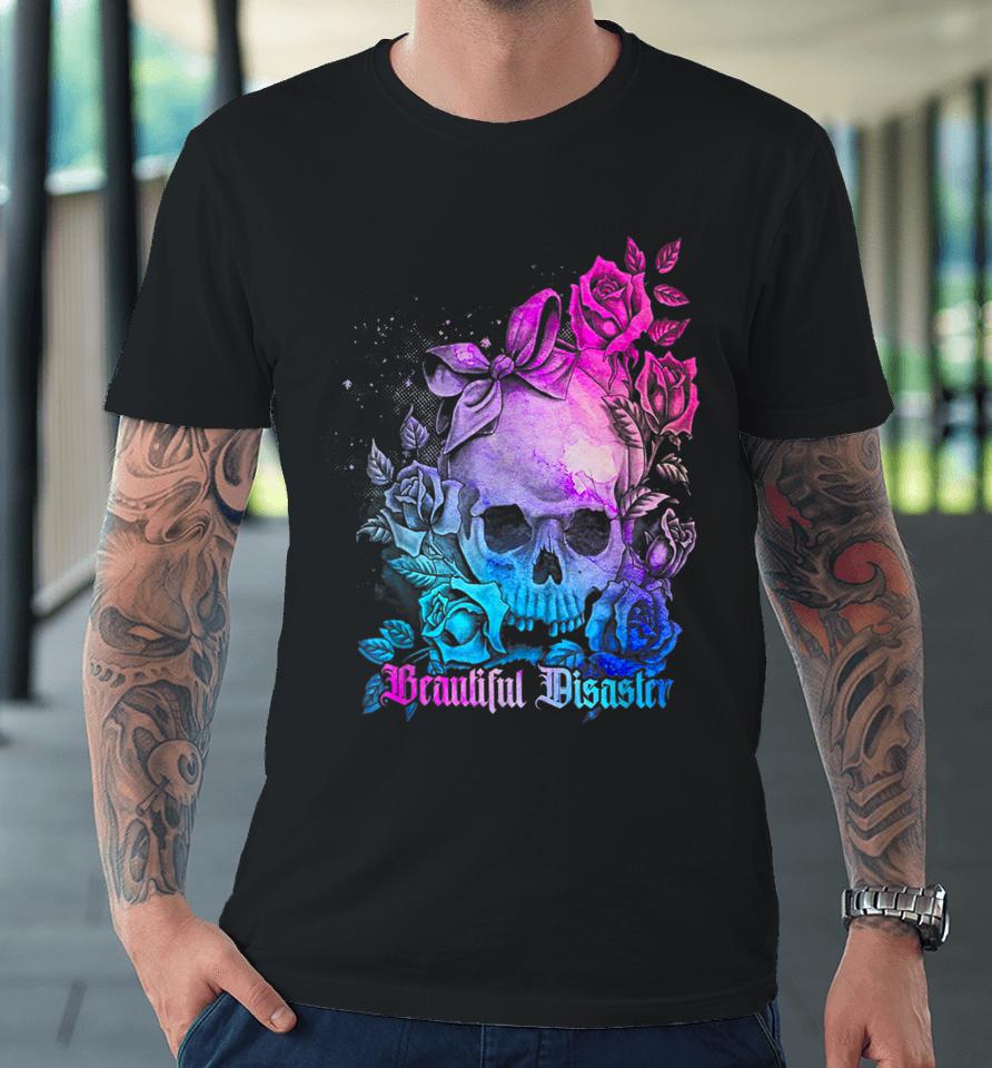 Skull Bow With Roses Beautiful Disaster Flowers Premium T-Shirt