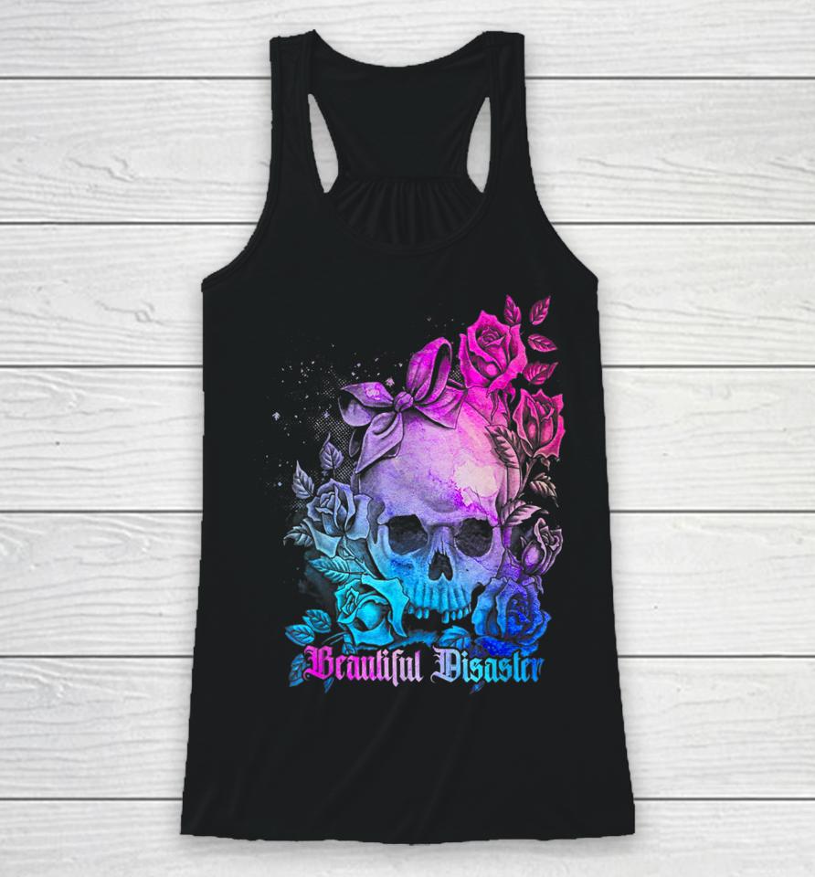 Skull Bow With Roses Beautiful Disaster Flowers Racerback Tank