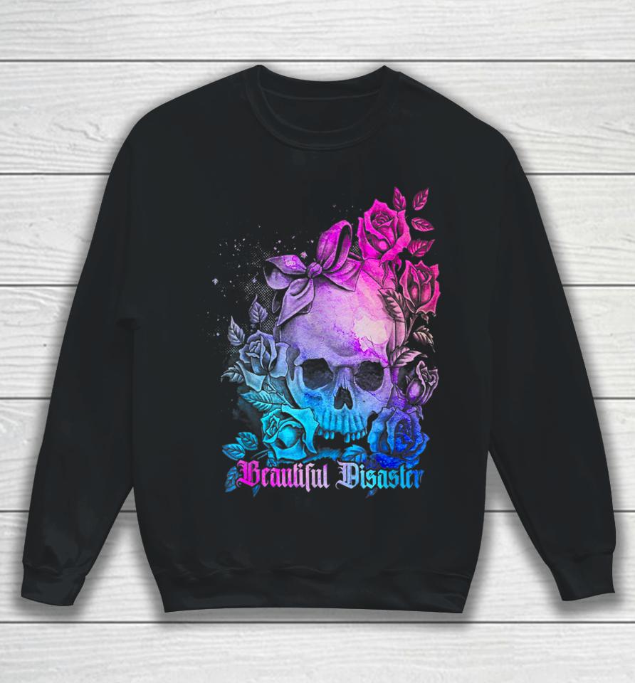 Skull Bow With Roses Beautiful Disaster Flowers Sweatshirt