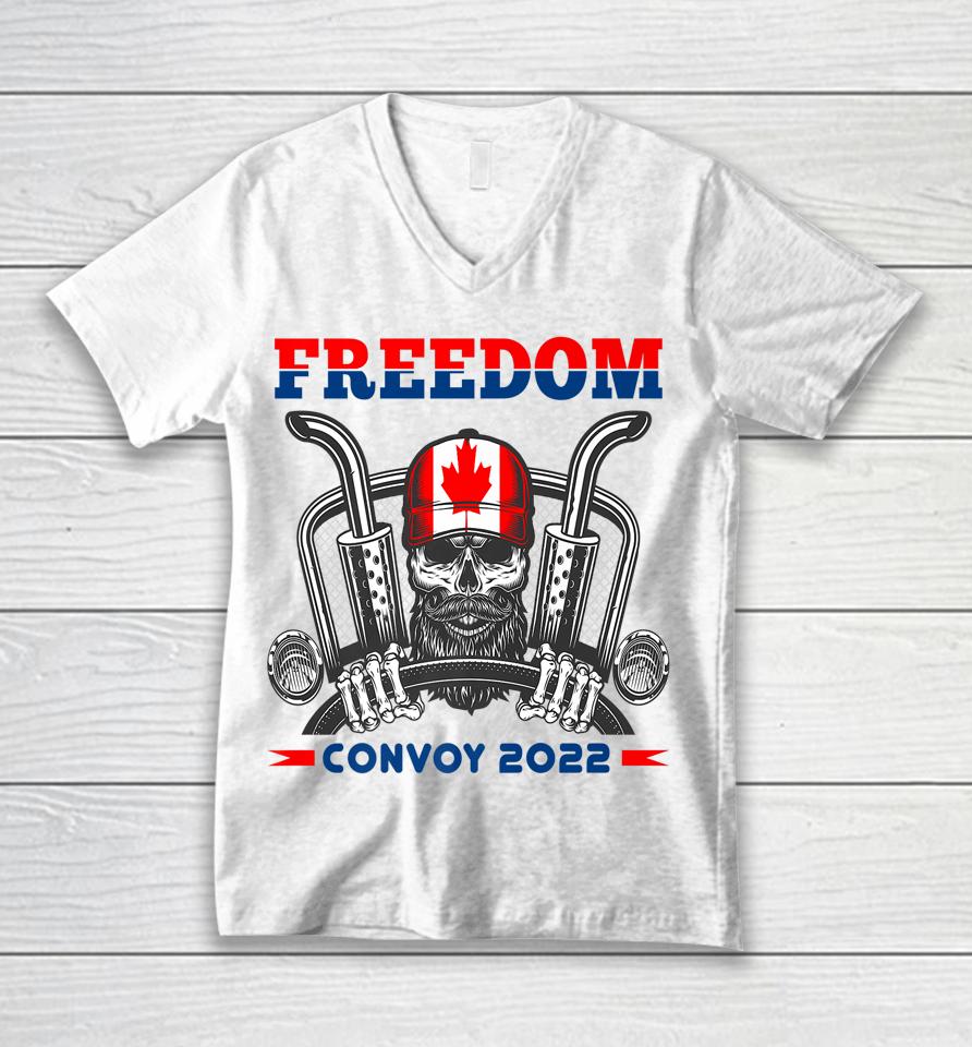 Skull Canadian Trucker Canada Flag Freedom Convoy 2022 Unisex V-Neck T-Shirt