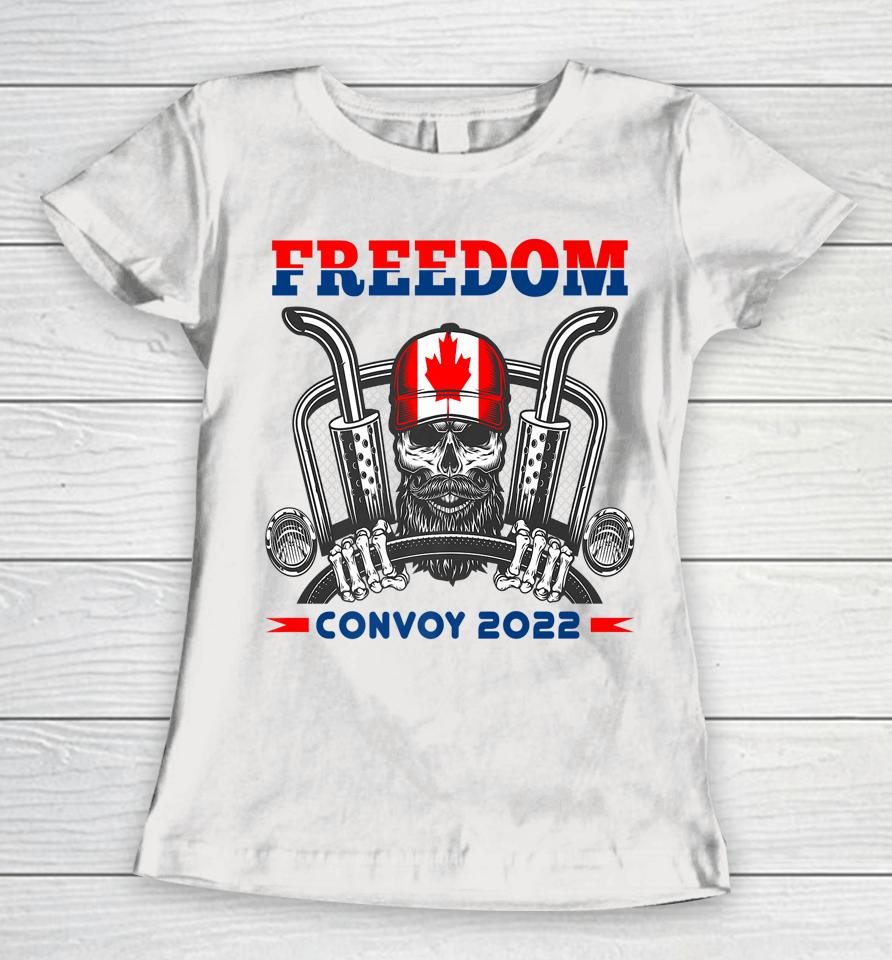 Skull Canadian Trucker Canada Flag Freedom Convoy 2022 Women T-Shirt