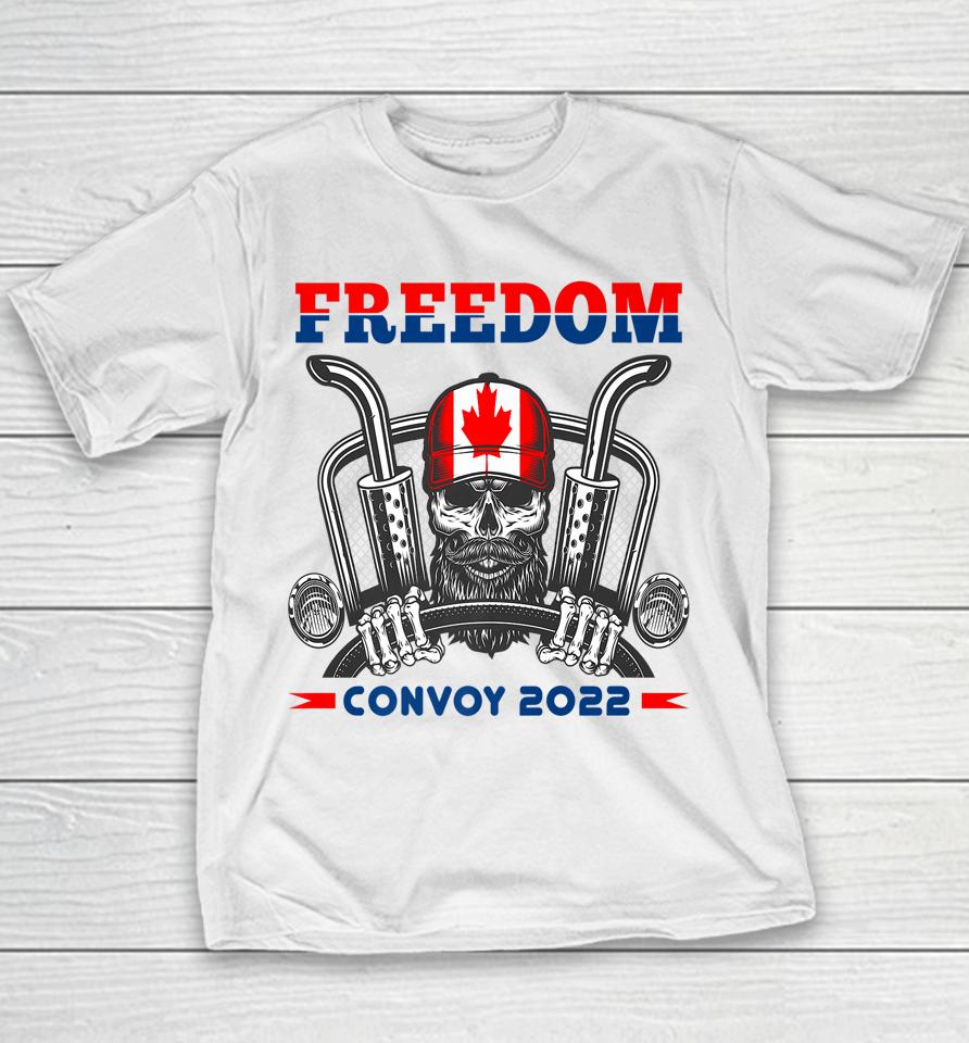 Skull Canadian Trucker Canada Flag Freedom Convoy 2022 Youth T-Shirt