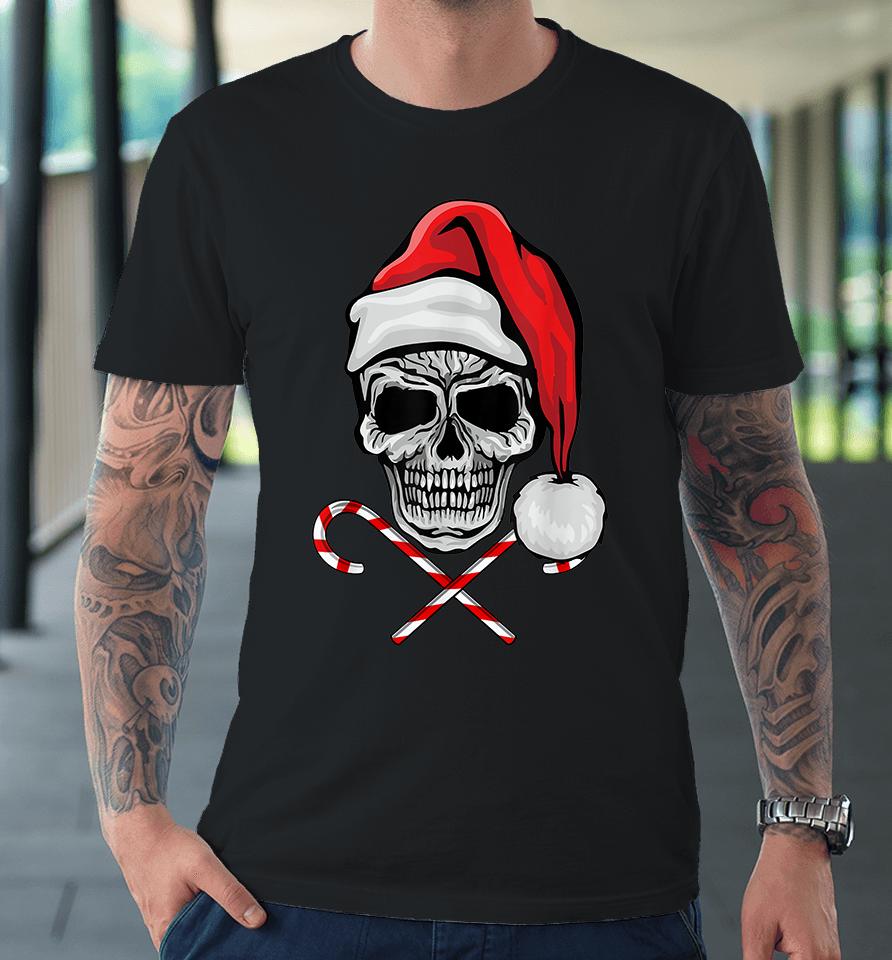 Skull Christmas Pajama Santa Candy Cane Premium T-Shirt
