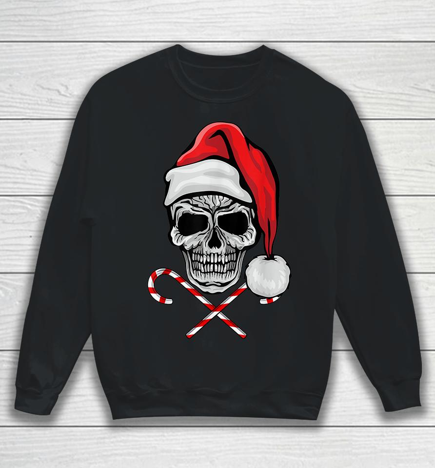 Skull Christmas Pajama Santa Candy Cane Sweatshirt