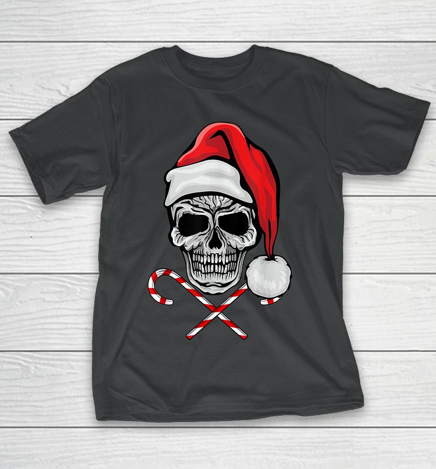Skull Christmas Pajama Santa Candy Cane T-Shirt