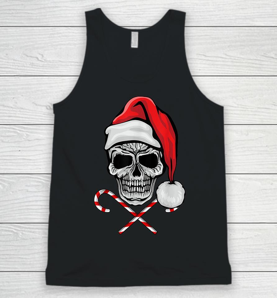 Skull Christmas Pajama Santa Candy Cane Unisex Tank Top
