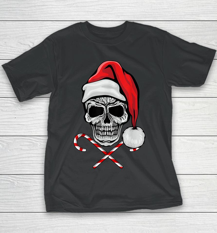 Skull Christmas Pajama Santa Candy Cane Youth T-Shirt