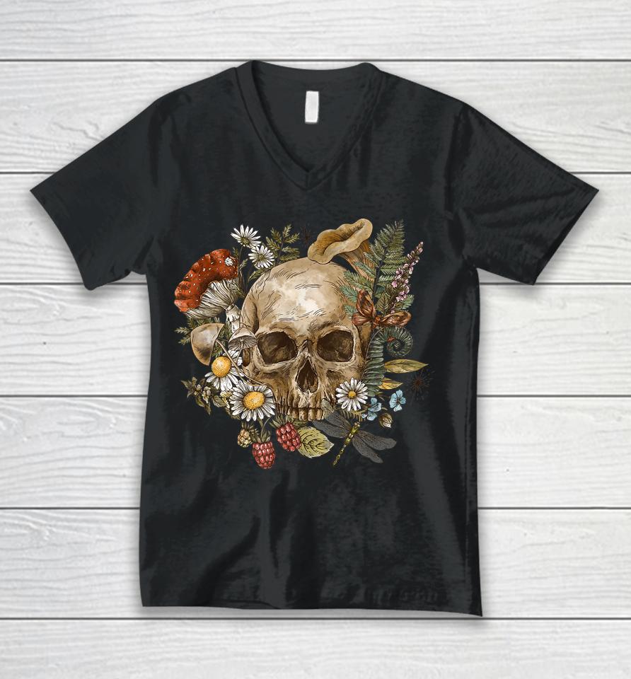 Skull Floral Unisex V-Neck T-Shirt